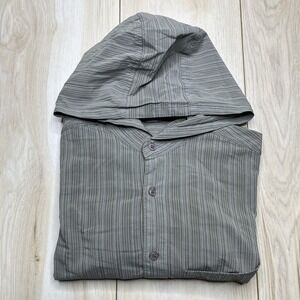 Kuhl Ionik Button Down Lightweight Hooded Shirt Mens Medium Gray Striped Outdoor